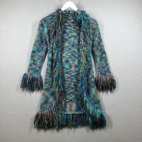 The Children's Place Other - The Childrens Place Sweater Girls Blue Large Woven Fringe Duster Cardigan Y2K
